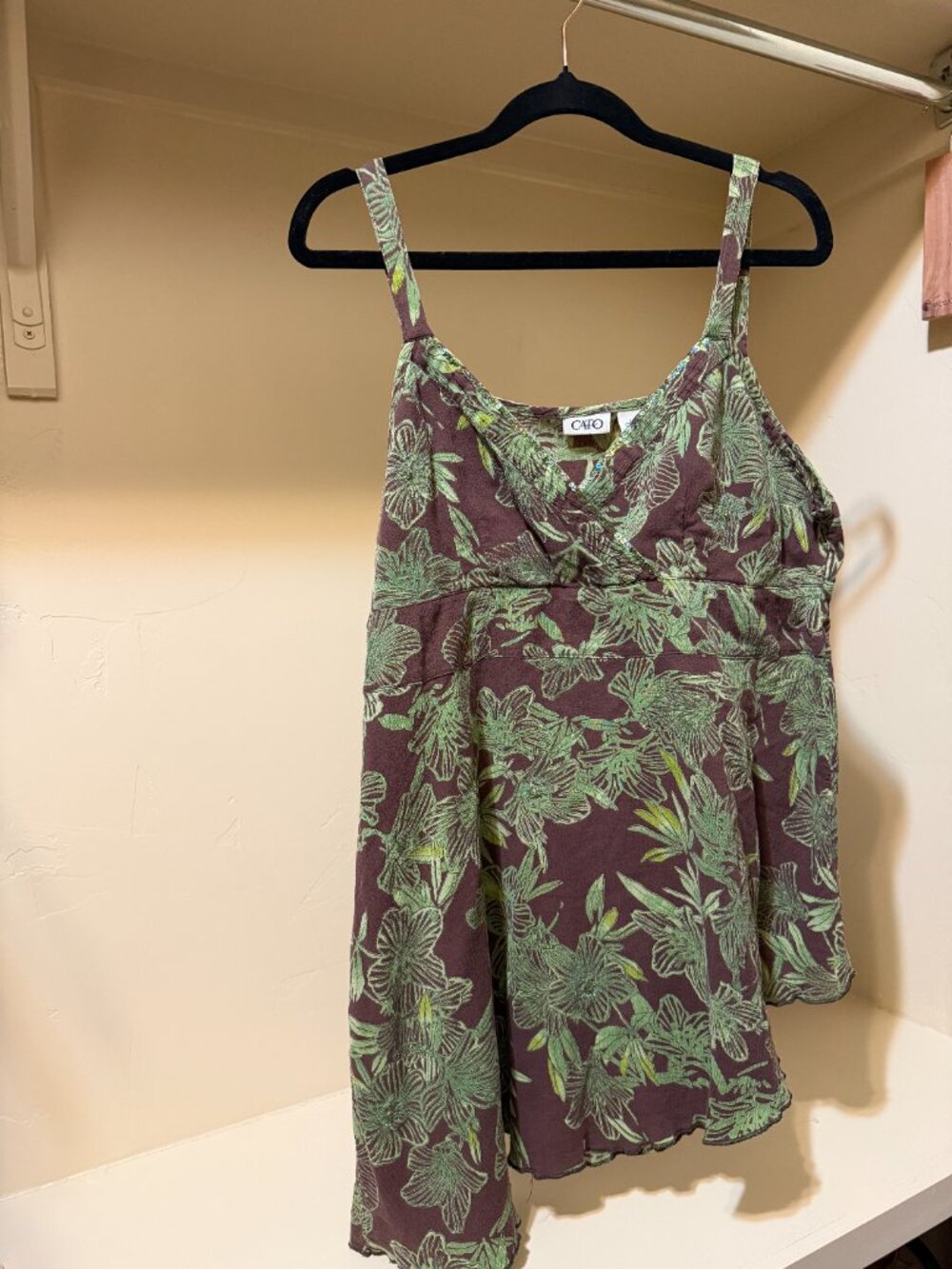 Y2K Cato Brown Green Floral Sequin Empire Waist Tank Top L - Picture 8 of 10
